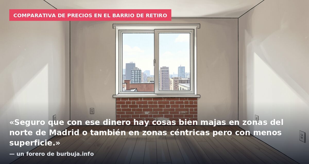 Comparativa de precios en el barrio de Retiro: «Seguro que con ese dinero hay cosas bien majas en zonas del norte de Madrid o también en zonas céntricas pero con menos superficie.» — un forero de burbuja.info