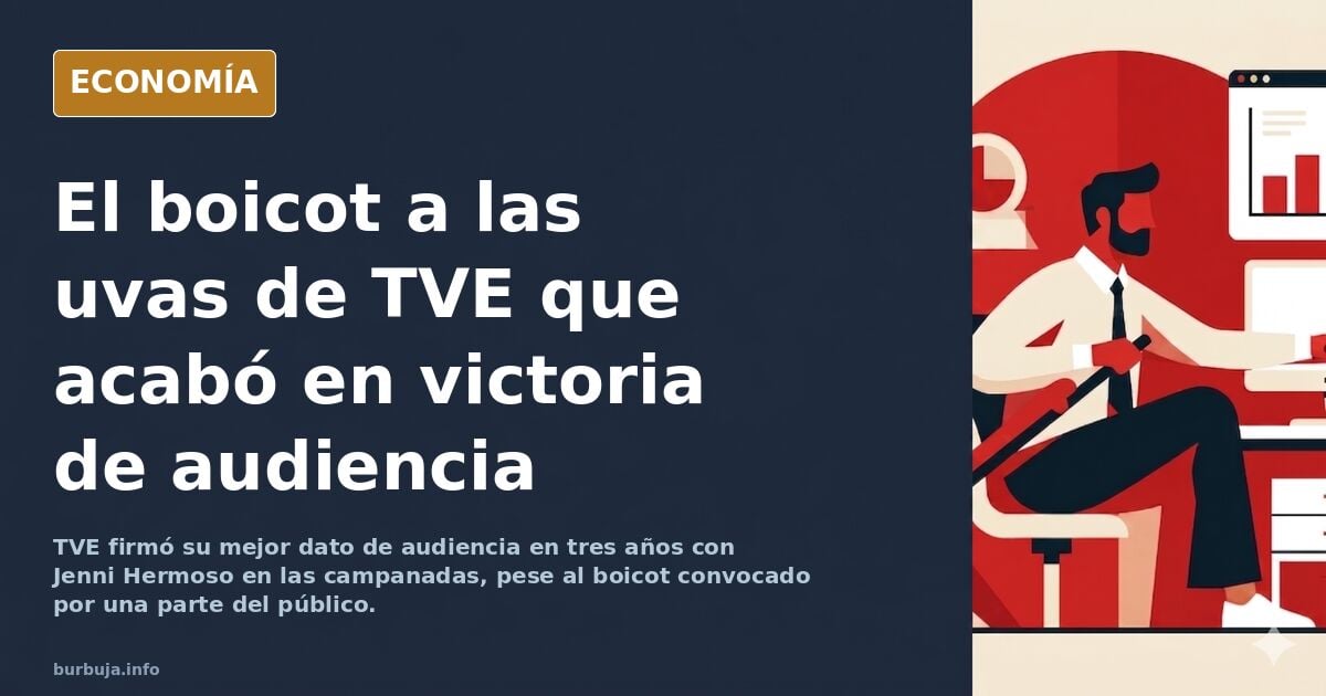 Pantalla de televisión mostrando las campanadas de Nochevieja en TVE con Jenni Hermoso, símbolo del boicot y la polémica audi