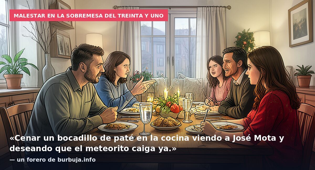 Malestar en la sobremesa del treinta y uno: «Cenar un bocadillo de paté en la cocina viendo a José Mota y deseando que el meteorito caiga ya.» — un forero de burbuja.info