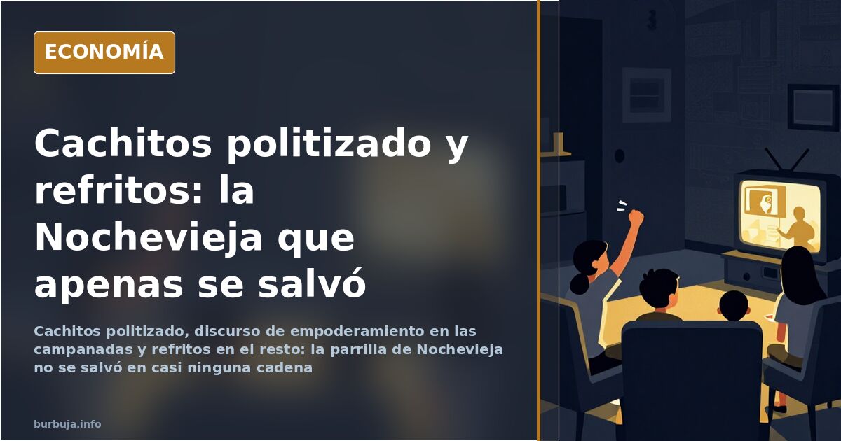 Salón en penumbra con un televisor encendido en la madrugada de Nochevieja y la parrilla de la segunda cadena en pantalla