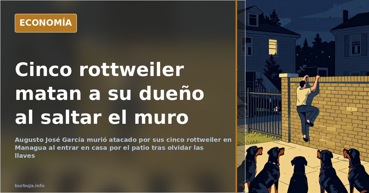 Patio trasero de una vivienda con muro de bloque y siluetas de rottweiler al fondo, escena del ataque mortal en Managua