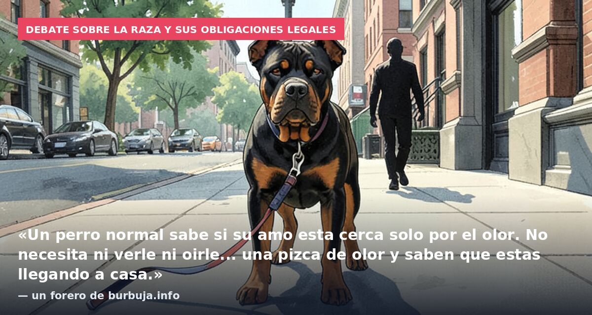 Debate sobre la raza y sus obligaciones legales: «Un perro normal sabe si su amo esta cerca solo por el olor. No necesita ni verle ni oirle... una pizca de olor y saben que estas llegando a casa.» — un forero de burbuja.info