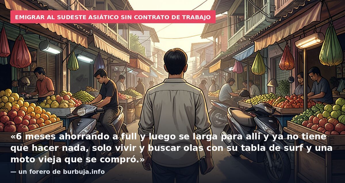 Emigrar al Sudeste Asiático sin contrato de trabajo: «6 meses ahorrando a full y luego se larga para alli y ya no tiene que hacer nada, solo vivir y buscar olas con su tabla de surf y una moto vieja que se compró.» — un forero de burbuja.info
