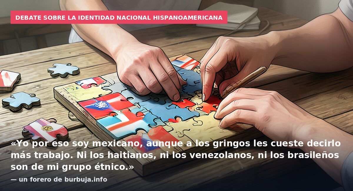 Debate sobre la identidad nacional hispanoamericana: «Yo por eso soy mexicano, aunque a los gringos les cueste decirlo más trabajo. Ni los haitianos, ni los venezolanos, ni los brasileños son de mi grupo étnico.» — un forero de burbuja.info