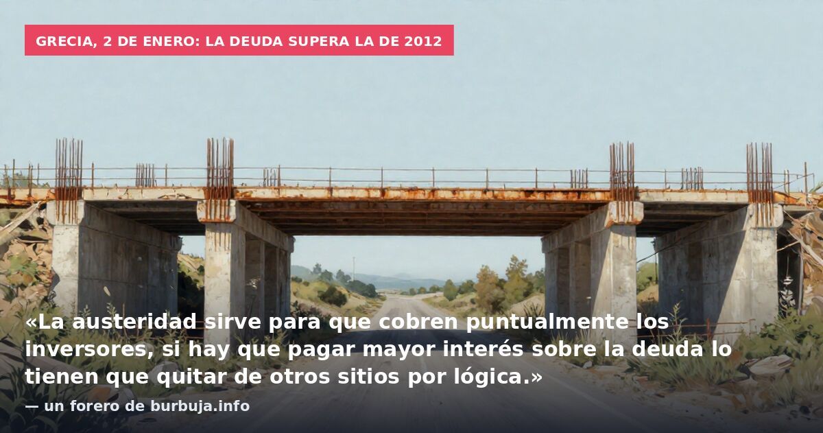 Grecia, 2 de enero: la deuda supera la de 2012: «La austeridad sirve para que cobren puntualmente los inversores, si hay que pagar mayor interés sobre la deuda lo tienen que quitar de otros sitios por lógica.» — un forero de burbuja.info