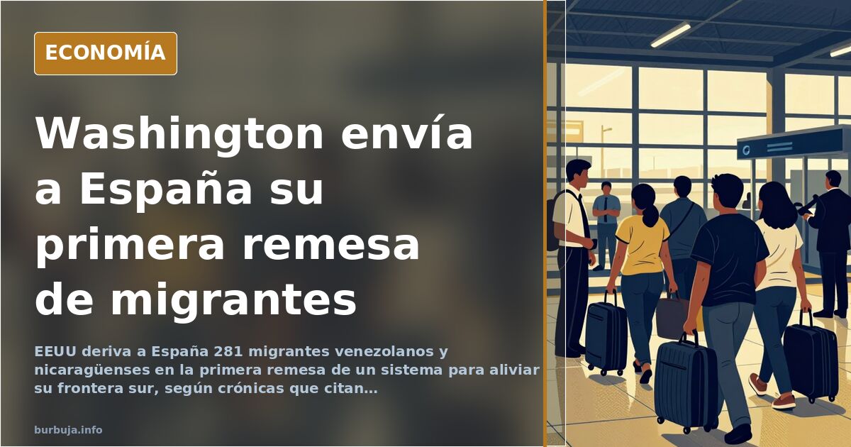 Avión comercial cruzando el Atlántico en ilustración editorial azul marino y dorado, símbolo del envío de migrantes latinos a