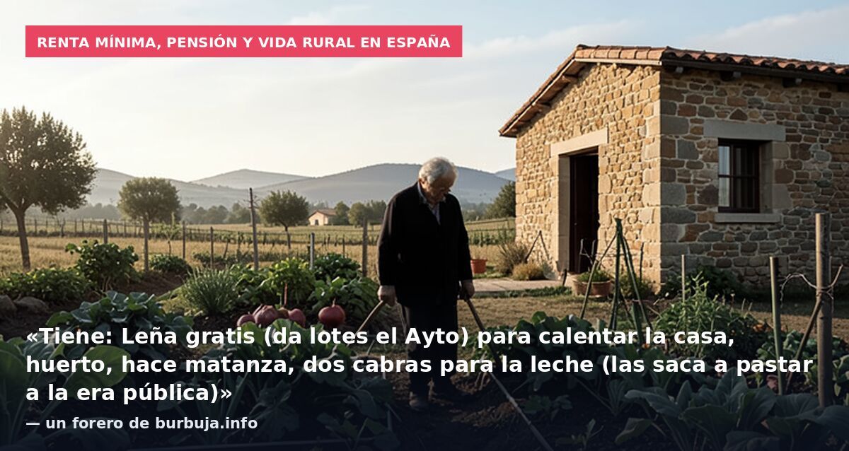 Renta mínima, pensión y vida rural en España: «Tiene: Leña gratis (da lotes el Ayto) para calentar la casa, huerto, hace matanza, dos cabras para la leche (las saca a pastar a la era pública)» — un forero de burbuja.info