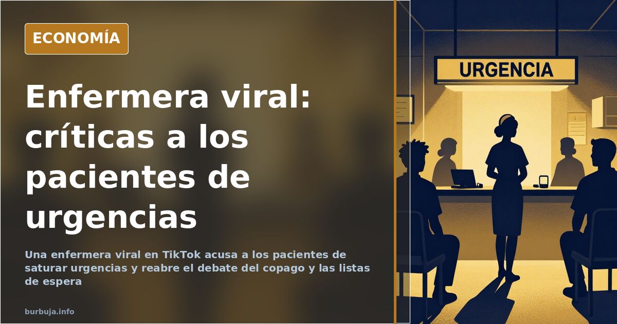 Ilustración editorial de una sala de urgencias con una enfermera de espaldas ante el triaje y pacientes esperando