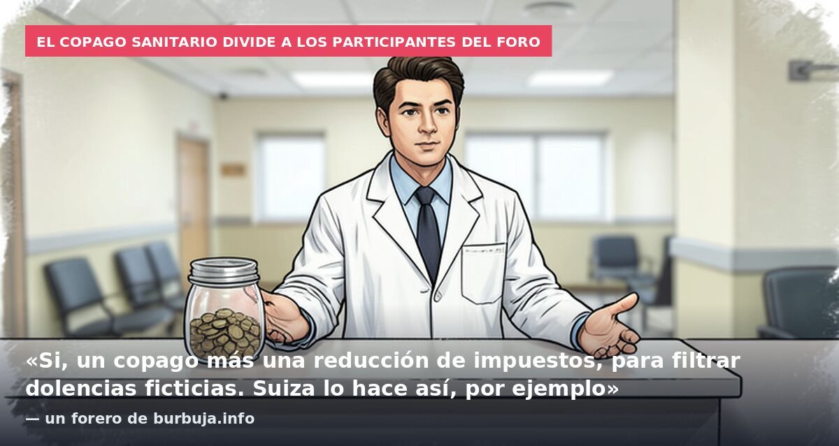 El copago sanitario divide a los participantes del foro: «Si, un copago más una reducción de impuestos, para filtrar dolencias ficticias. Suiza lo hace así, por ejemplo» — un forero de burbuja.info