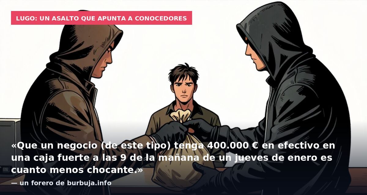 Lugo: un asalto que apunta a conocedores: «Que un negocio (de este tipo) tenga 400.000 € en efectivo en una caja fuerte a las 9 de la mañana de un jueves de enero es cuanto menos chocante.» — un forero de burbuja.info