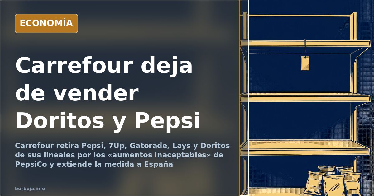 Cartel en el lineal de un supermercado Carrefour anunciando que ya no se vende una marca por el aumento de sus precios