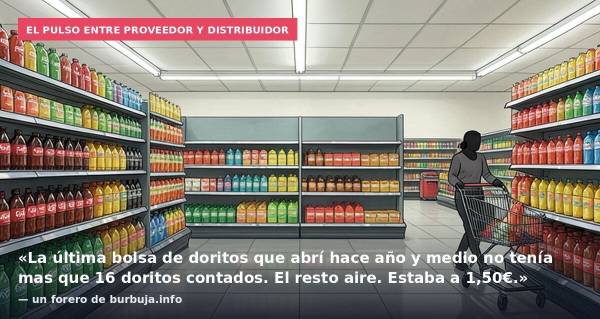 El pulso entre proveedor y distribuidor: «La última bolsa de doritos que abrí hace año y medio no tenía mas que 16 doritos contados. El resto aire. Estaba a 1,50€.» — un forero de burbuja.info