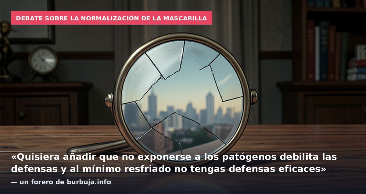 Debate sobre la normalización de la mascarilla: «Quisiera añadir que no exponerse a los patógenos debilita las defensas y al mínimo resfriado no tengas defensas eficaces» — un forero de burbuja.info