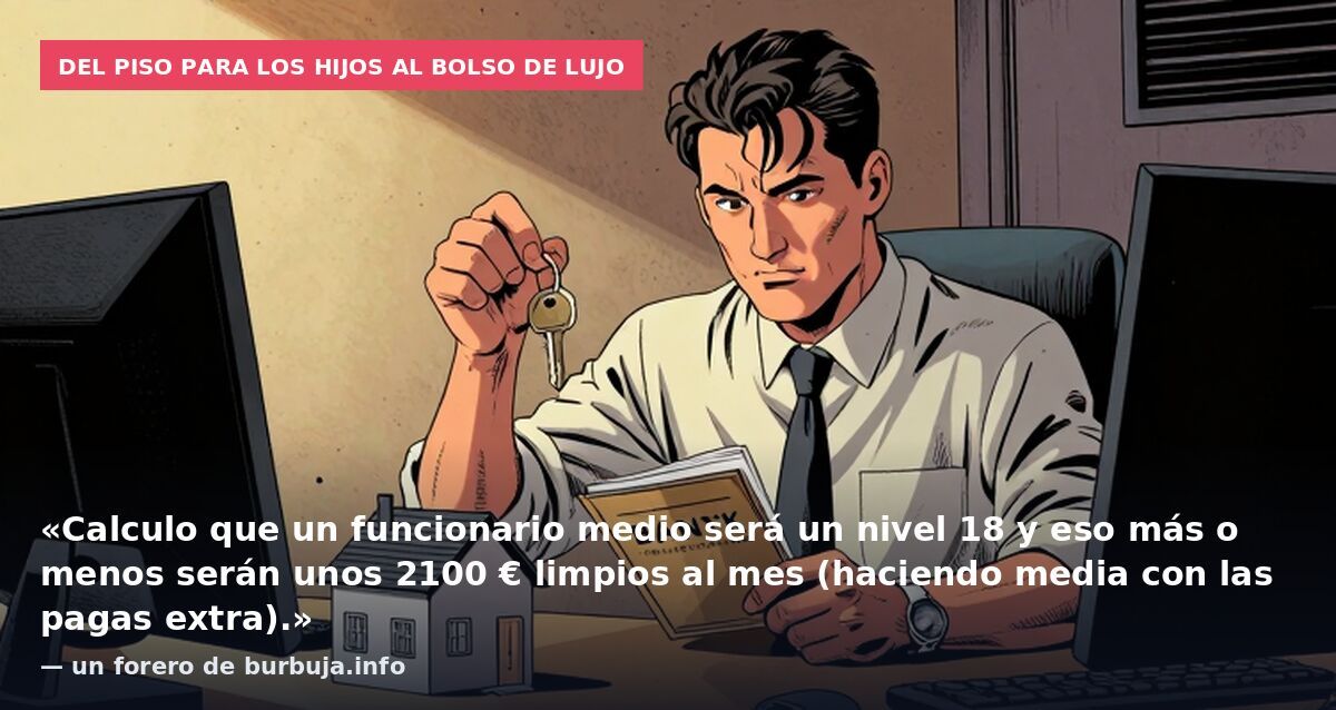 Del piso para los hijos al bolso de lujo: «Calculo que un funcionario medio será un nivel 18 y eso más o menos serán unos 2100 € limpios al mes (haciendo media con las pagas extra).» — un forero de burbuja.info