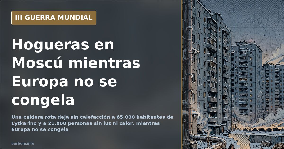 Bloques de apartamentos y vecinos junto a una hoguera por la avería de calefacción en la región de Moscú