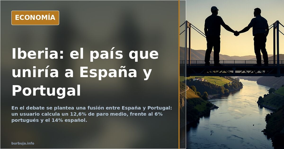 Mapa de la península ibérica con España y Portugal unidos por una línea dorada sobre fondo azul marino
