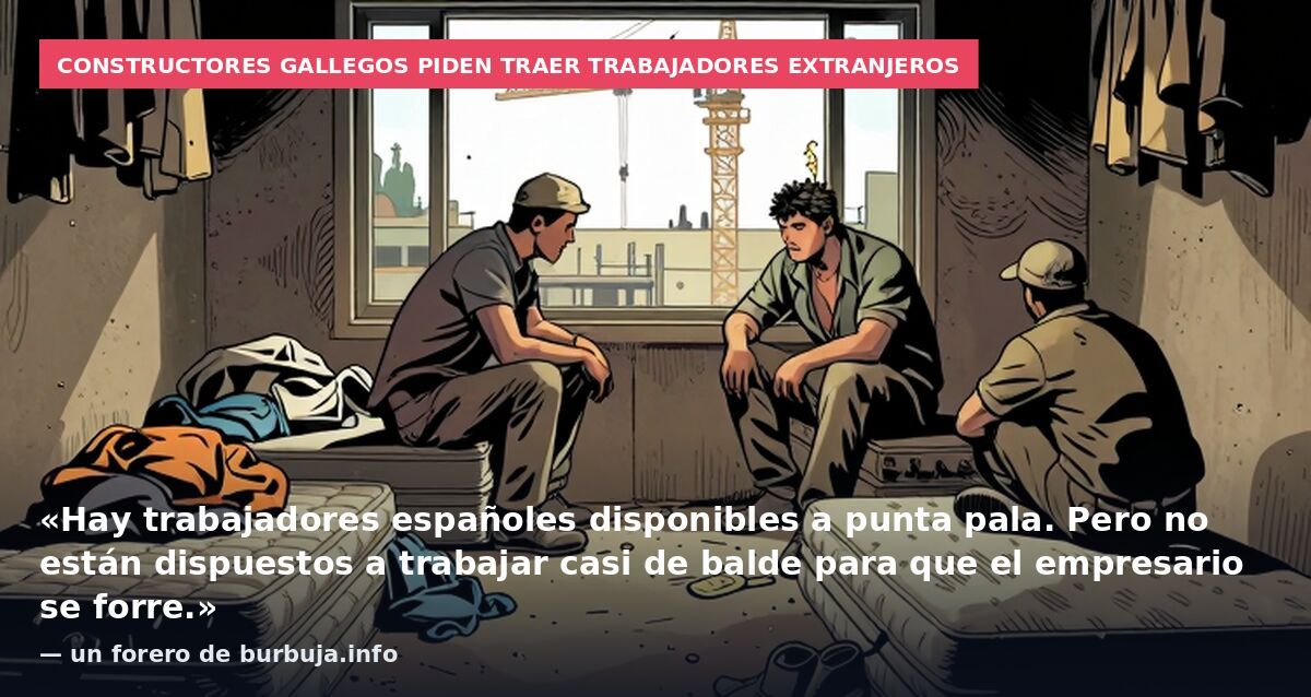 Constructores gallegos piden traer trabajadores extranjeros: «Hay trabajadores españoles disponibles a punta pala. Pero no están dispuestos a trabajar casi de balde para que el empresario se forre.» — un forero de burbuja.info