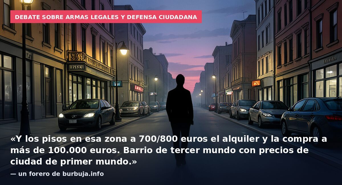 Debate sobre armas legales y defensa ciudadana: «Y los pisos en esa zona a 700/800 euros el alquiler y la compra a más de 100.000 euros. Barrio de tercer mundo con precios de ciudad de primer mundo.» — un forero de burbuja.info