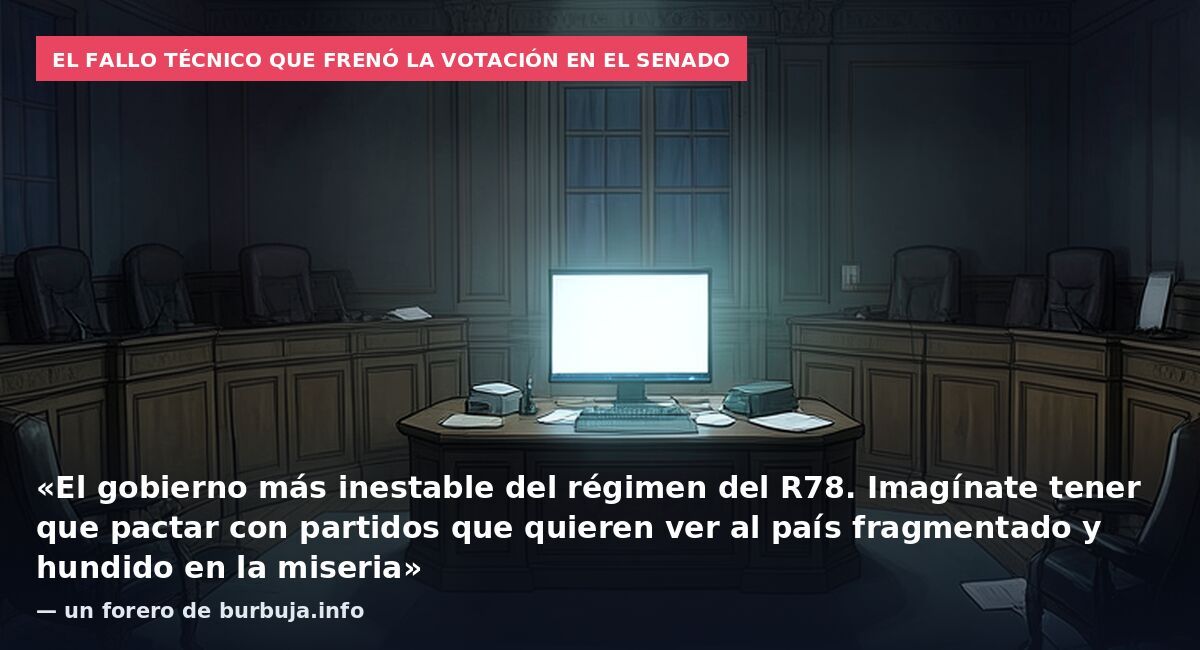 El fallo técnico que frenó la votación en el Senado: «El gobierno más inestable del régimen del R78. Imagínate tener que pactar con partidos que quieren ver al país fragmentado y hundido en la miseria» — un forero de burbuja.info