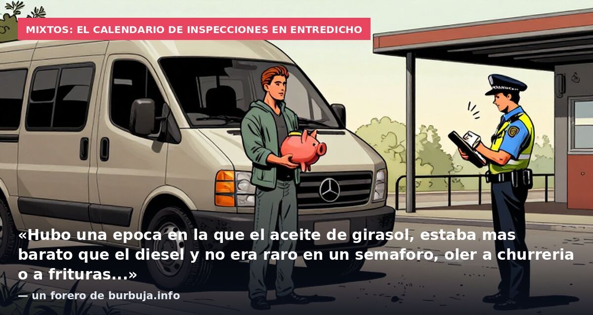 Mixtos: el calendario de inspecciones en entredicho: «Hubo una epoca en la que el aceite de girasol, estaba mas barato que el diesel y no era raro en un semaforo, oler a churreria o a frituras...» — un forero de burbuja.info