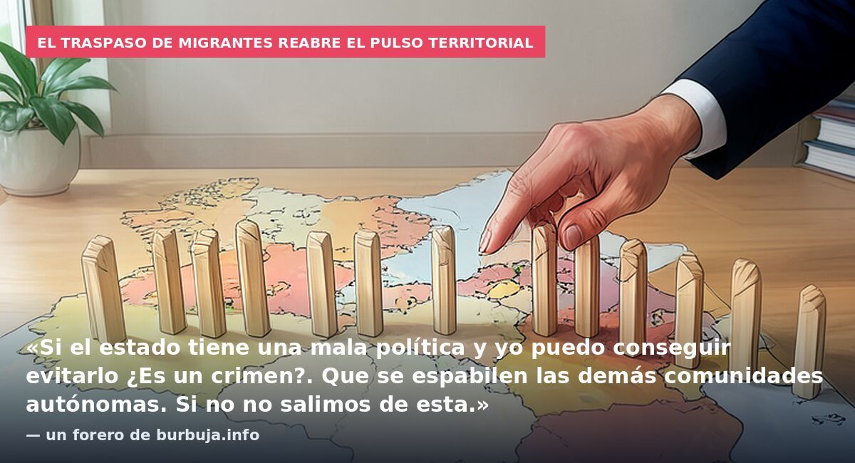 El traspaso de migrantes reabre el pulso territorial: «Si el estado tiene una mala política y yo puedo conseguir evitarlo ¿Es un crimen?. Que se espabilen las demás comunidades autónomas. Si no no salimos de esta.» — un forero de burbuja.info