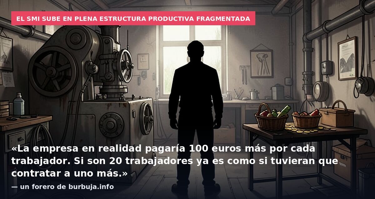El SMI sube en plena estructura productiva fragmentada: «La empresa en realidad pagaría 100 euros más por cada trabajador. Si son 20 trabajadores ya es como si tuvieran que contratar a uno más.» — un forero de burbuja.info