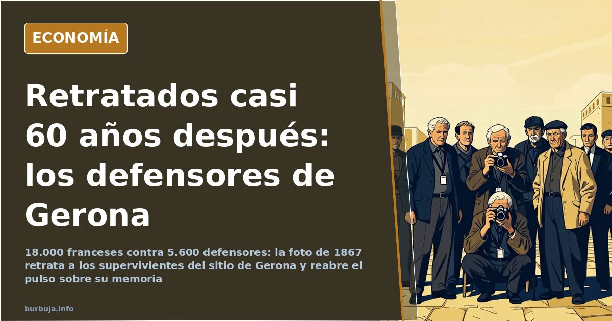 Grupo de veteranos del sitio de Gerona posando en 1867, algunos con capa, en una fotografía de los defensores de la ciudad