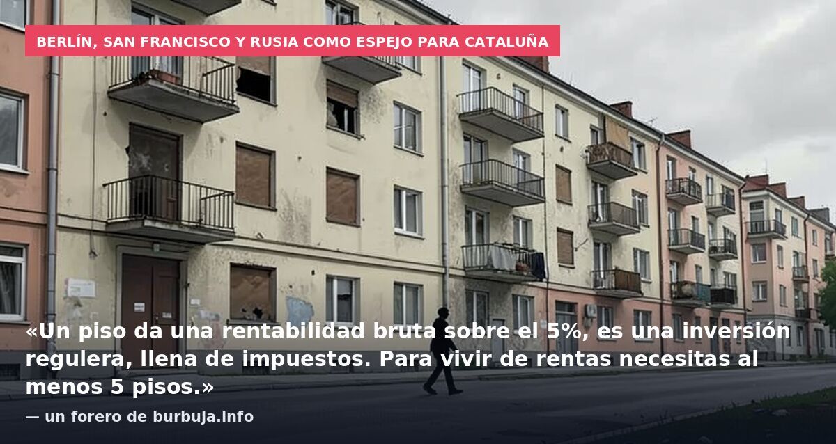 Berlín, San Francisco y Rusia como espejo para Cataluña: «Un piso da una rentabilidad bruta sobre el 5%, es una inversión regulera, llena de impuestos. Para vivir de rentas necesitas al menos 5 pisos.» — un forero de burbuja.info
