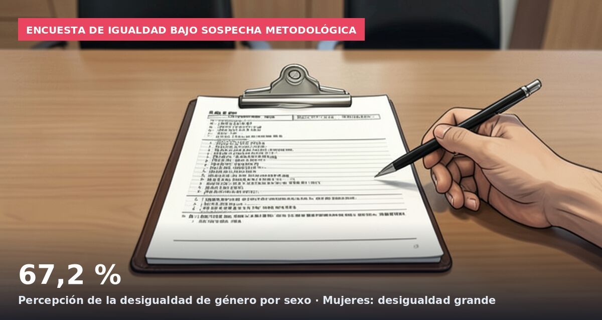 Encuesta de igualdad bajo sospecha metodológica: 67,2 % Percepción de la desigualdad de género por sexo · Mujeres: desigualdad grande