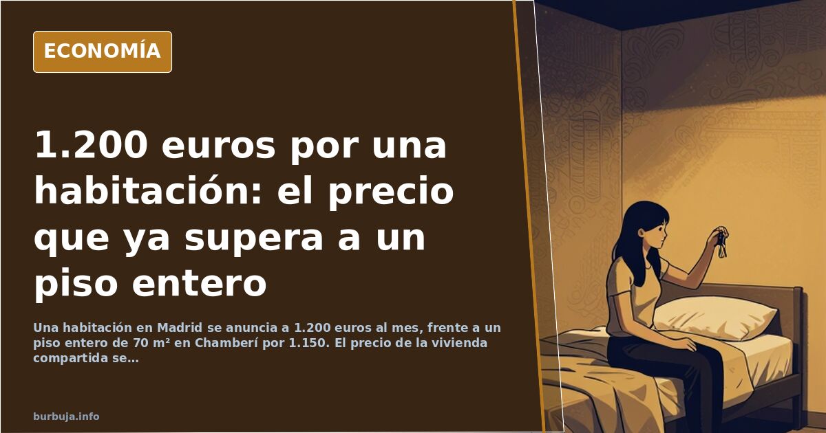 Ilustración editorial de una habitación estrecha con dos camas en el salón de un piso compartido, precio de alquiler de habit