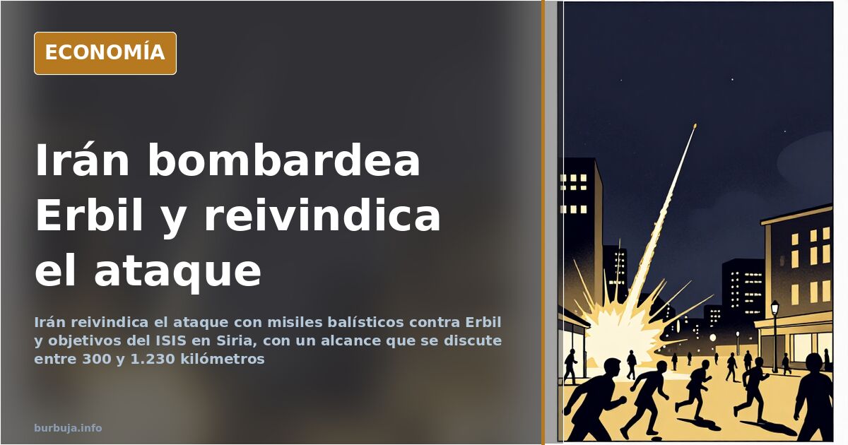 Vista nocturna de una ciudad del Kurdistán iraquí con estelas de misiles balísticos iraníes cruzando el cielo