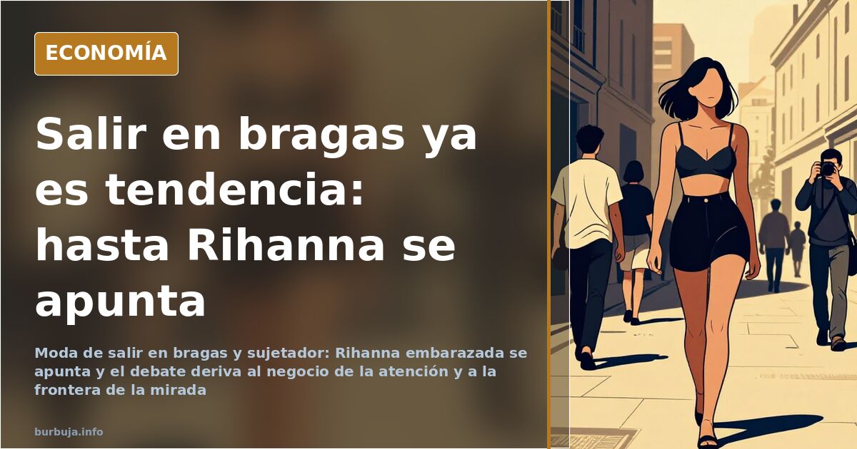 Mujer embarazada con conjunto de ropa interior posa ante los focos en una alfombra roja, en ilustración editorial sobre la mo