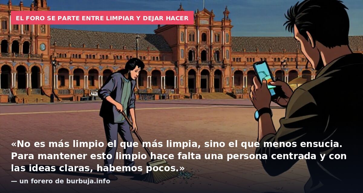 El foro se parte entre limpiar y dejar hacer: «No es más limpio el que más limpia, sino el que menos ensucia. Para mantener esto limpio hace falta una persona centrada y con las ideas claras, habemos pocos.» — un forero de burbuja.info