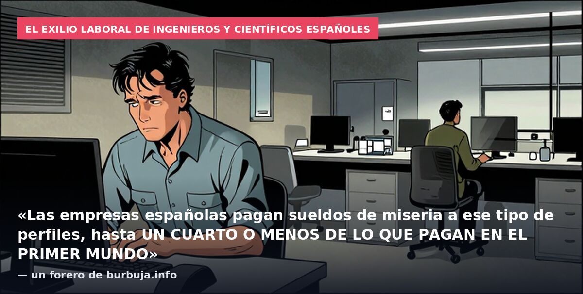 El exilio laboral de ingenieros y científicos españoles: «Las empresas españolas pagan sueldos de miseria a ese tipo de perfiles, hasta UN CUARTO O MENOS DE LO QUE PAGAN EN EL PRIMER MUNDO» — un forero de burbuja.info