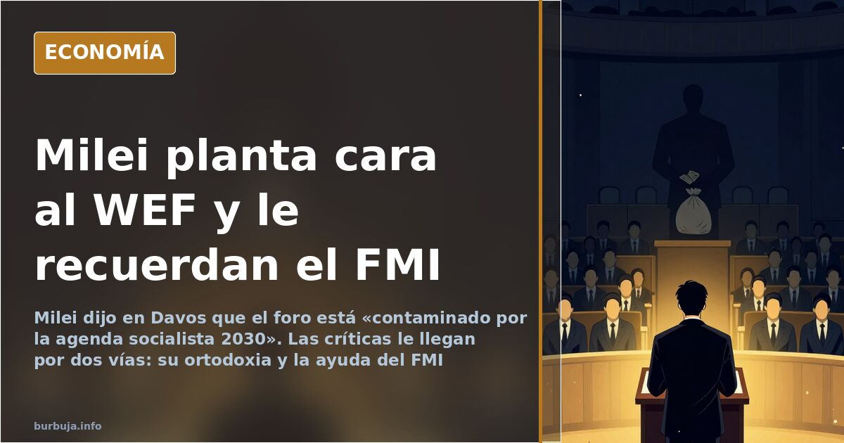 Atril vacío y banderas al fondo en el escenario del Foro Económico Mundial de Davos durante el discurso de Milei