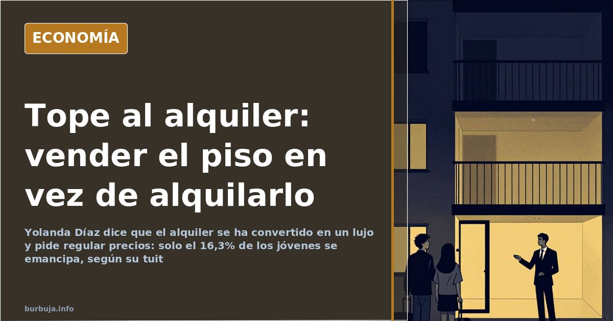 Ilustración editorial de un edificio de viviendas con un cartel de se alquila y un llavero sobre una mesa, regulación del pre