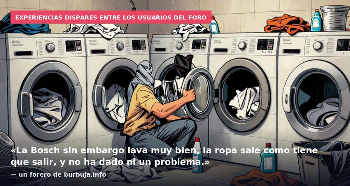 Experiencias dispares entre los usuarios del foro: «La Bosch sin embargo lava muy bien, la ropa sale como tiene que salir, y no ha dado ni un problema.» — un forero de burbuja.info