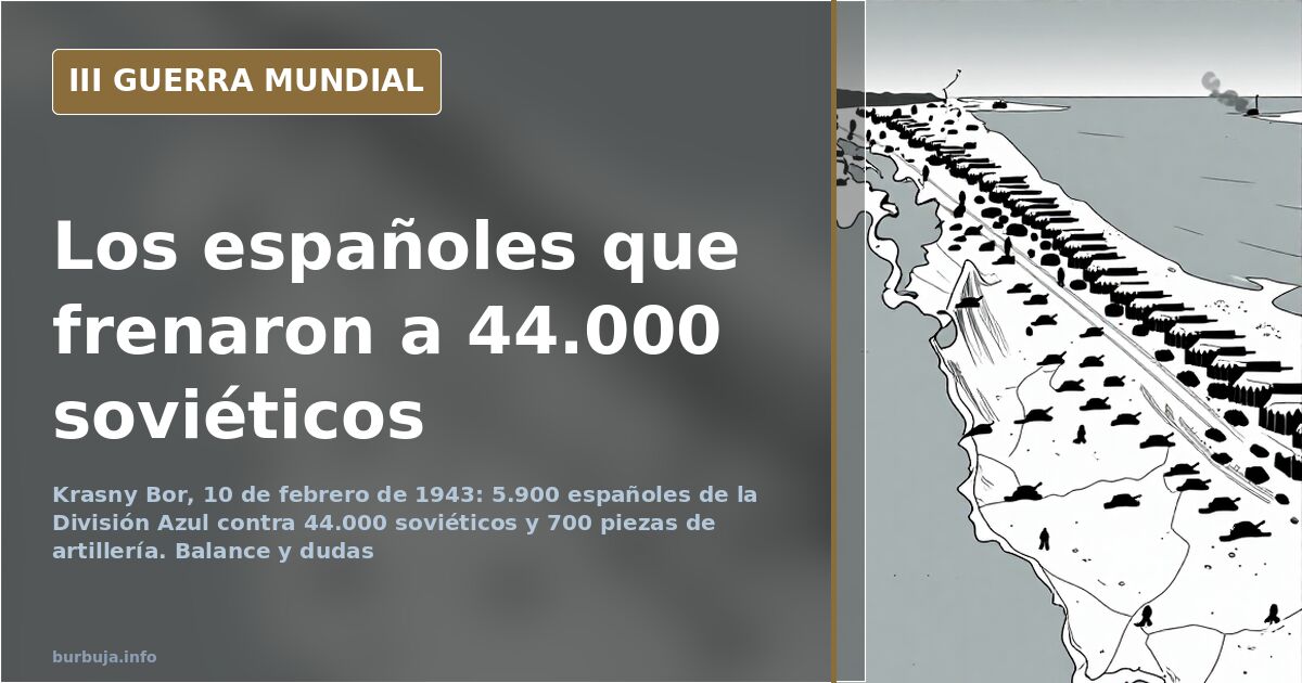 Silueta de soldados de la División Azul en una trinchera nevada de Krasny Bor, con columnas de humo en el horizonte