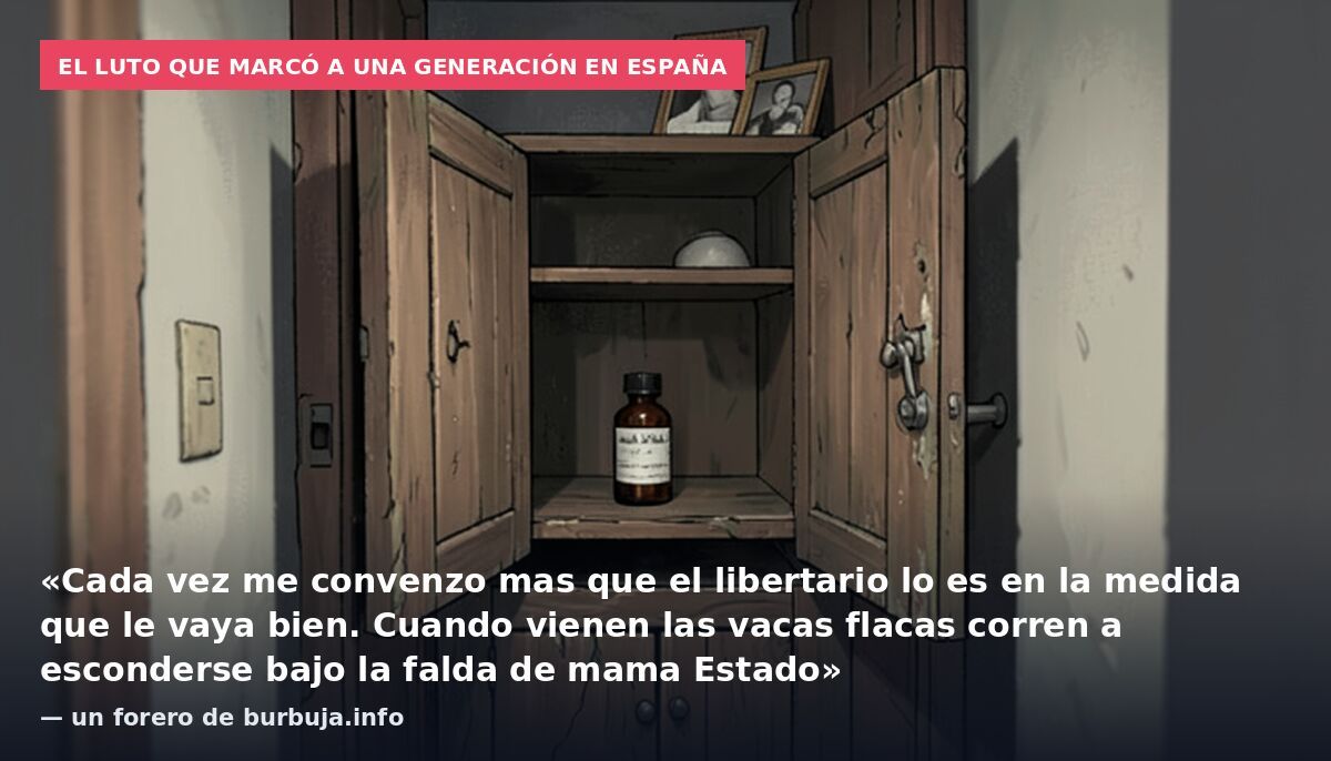 El luto que marcó a una generación en España: «Cada vez me convenzo mas que el libertario lo es en la medida que le vaya bien. Cuando vienen las vacas flacas corren a esconderse bajo la falda de mama Estado» — un forero de burbuja.info