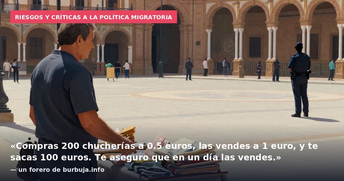 Riesgos y críticas a la política migratoria: «Compras 200 chucherías a 0.5 euros, las vendes a 1 euro, y te sacas 100 euros. Te aseguro que en un día las vendes.» — un forero de burbuja.info