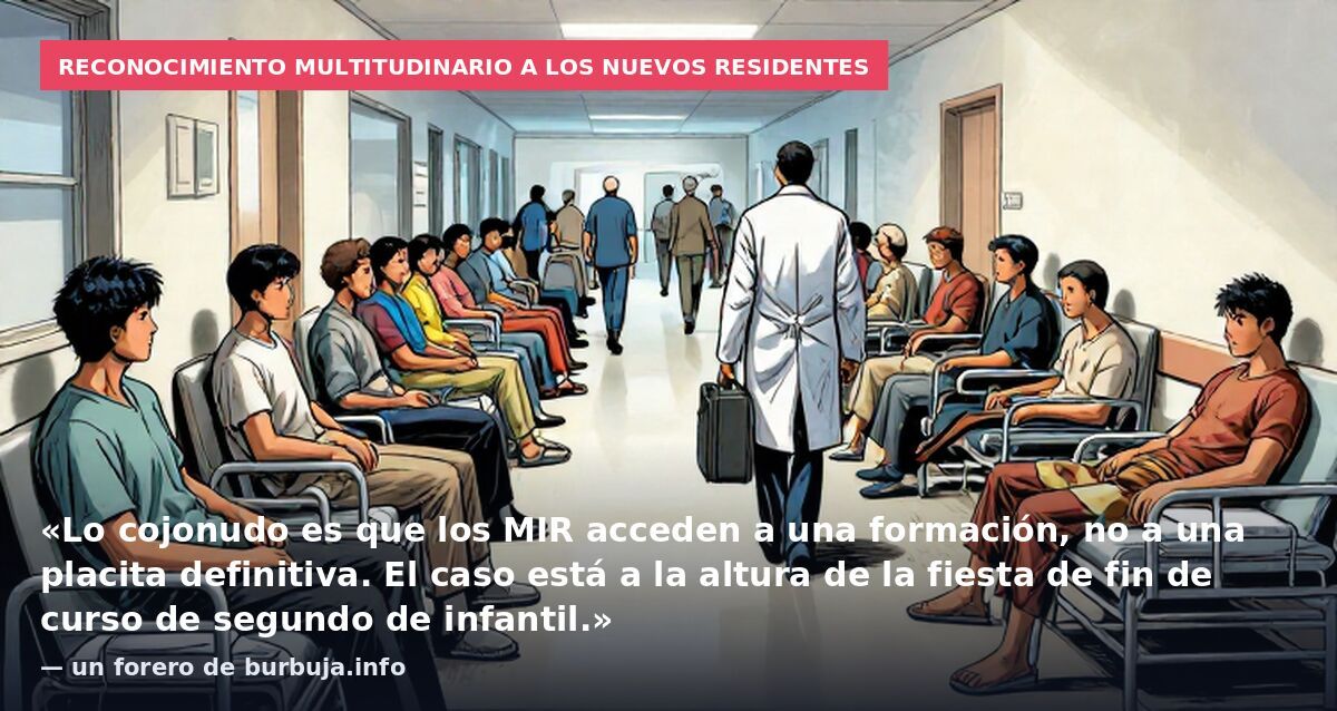 Reconocimiento multitudinario a los nuevos residentes: «Lo cojonudo es que los MIR acceden a una formación, no a una placita definitiva. El caso está a la altura de la fiesta de fin de curso de segundo de infantil.» — un forero de burbuja.info