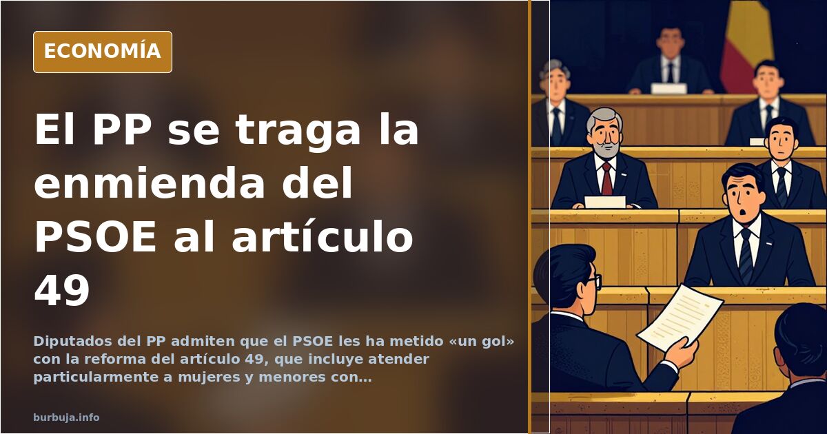 Ilustración editorial de un hemiciclo con escaños vacíos y un texto constitucional resaltado en dorado sobre fondo azul marin