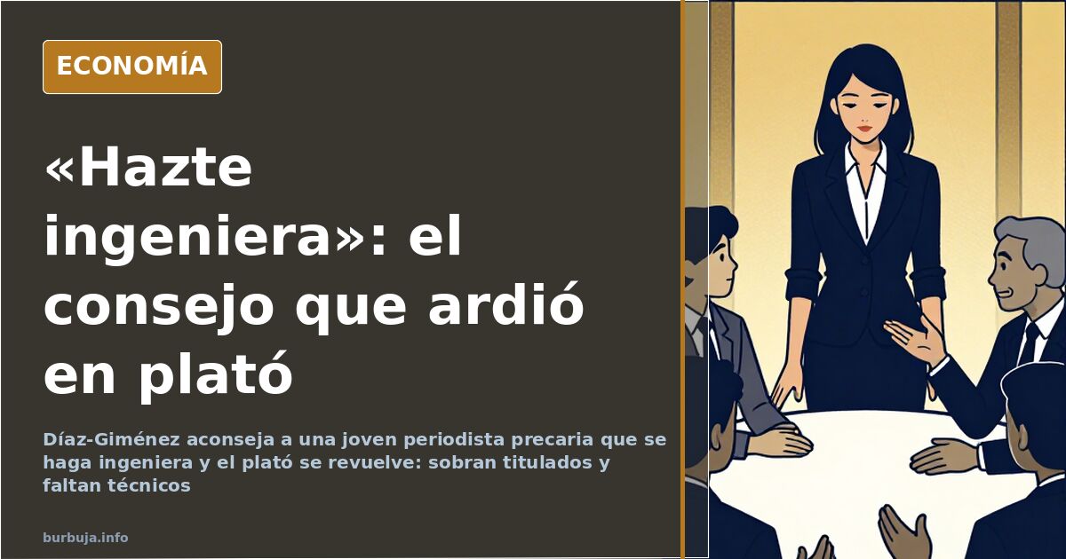 Un economista gesticula ante una joven periodista en un plató de televisión mientras el público reacciona