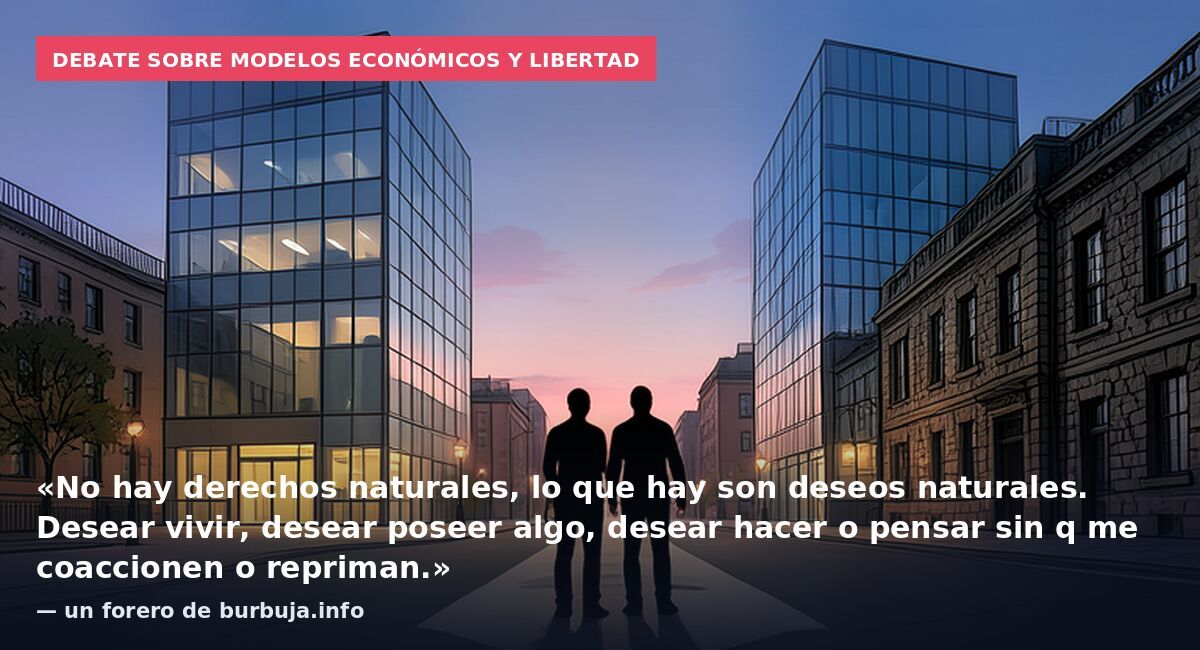 Debate sobre modelos económicos y libertad: «No hay derechos naturales, lo que hay son deseos naturales. Desear vivir, desear poseer algo, desear hacer o pensar sin q me coaccionen o repriman.» — un forero de burbuja.info