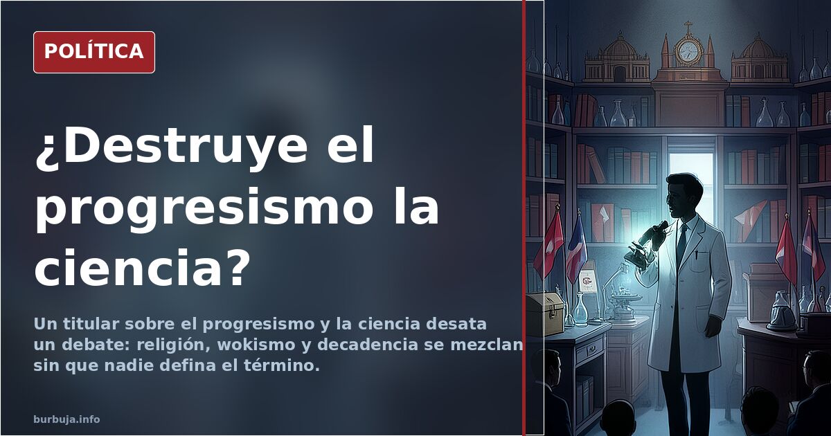 Ilustración editorial con un parlamento y una urna, símbolos del debate sobre progresismo y ciencia