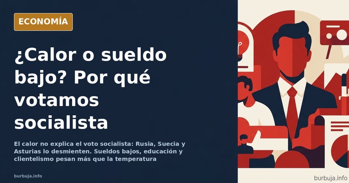 Ilustración editorial sobre la mentalidad socialista en España y el debate climático como explicación del voto