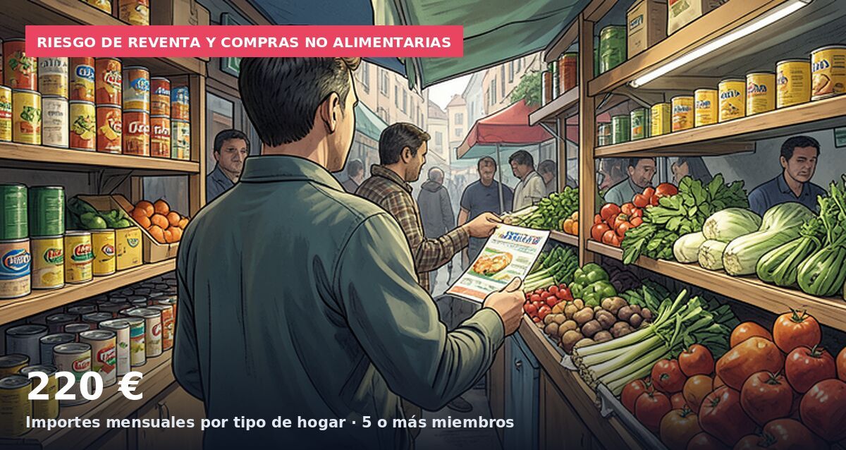 Riesgo de reventa y compras no alimentarias: 220 € Importes mensuales por tipo de hogar · 5 o más miembros