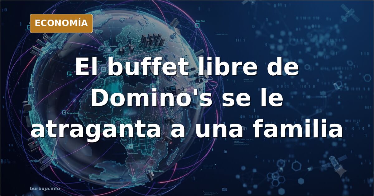 Interior de una pizzería con buffet libre, bandejas de pizza y mesas ocupadas por comensales, sin logotipos de marca