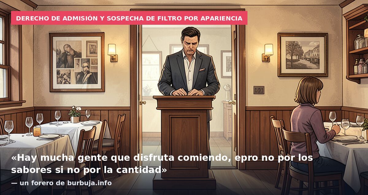 Derecho de admisión y sospecha de filtro por apariencia: «Hay mucha gente que disfruta comiendo, epro no por los sabores si no por la cantidad» — un forero de burbuja.info