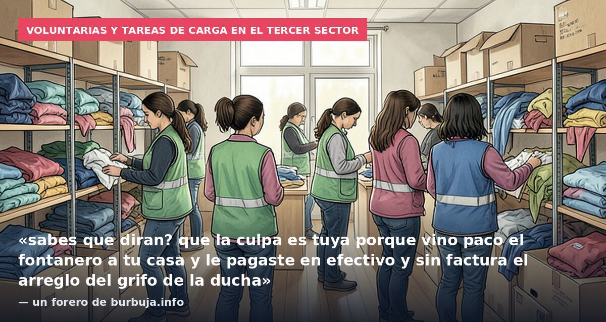Voluntarias y tareas de carga en el tercer sector: «sabes que diran? que la culpa es tuya porque vino paco el fontanero a tu casa y le pagaste en efectivo y sin factura el arreglo del grifo de la ducha» — un forero de burbuja.info